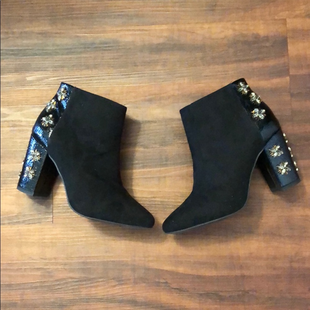Jeweled Suede Black Booties